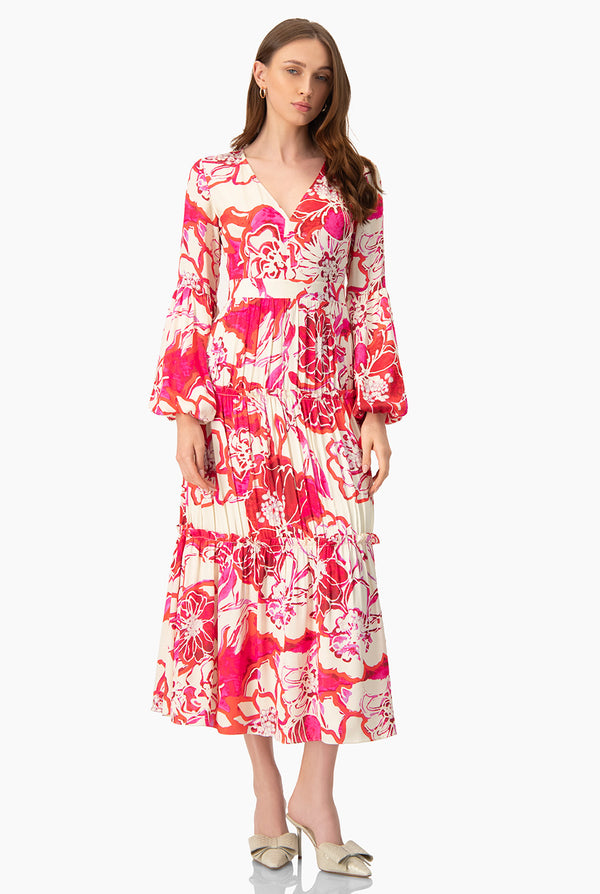 Maxi vestido manga abullonada