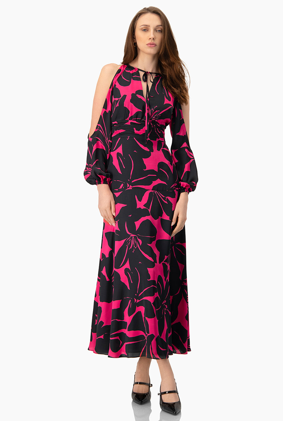 Vestidos imperio de hombros descubiertos con escote en forma de corazón Fucsia