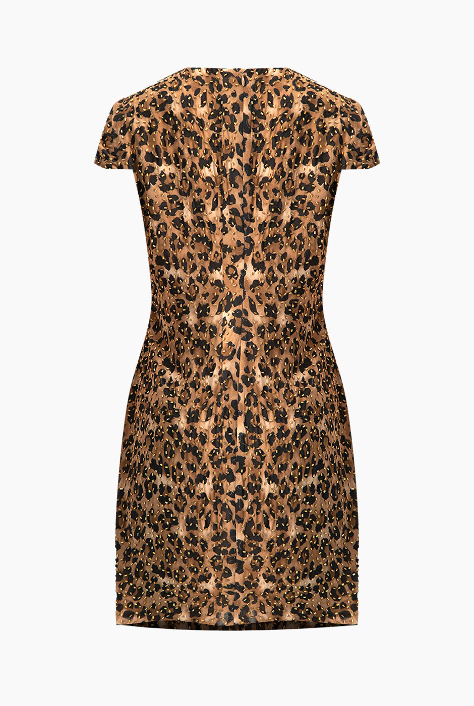 Vestido corto café con estampado animal print y manga corta cap