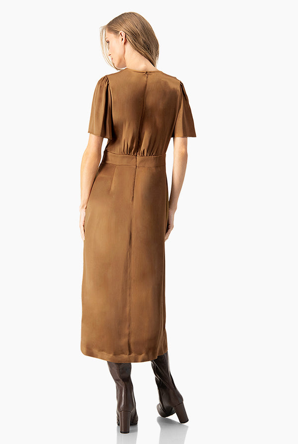 Vestido midi liso de manga corta