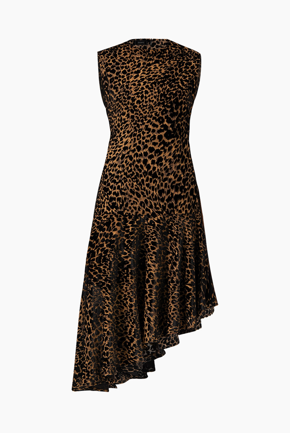 Vestido largo asimétrico estampado animal print sin mangas