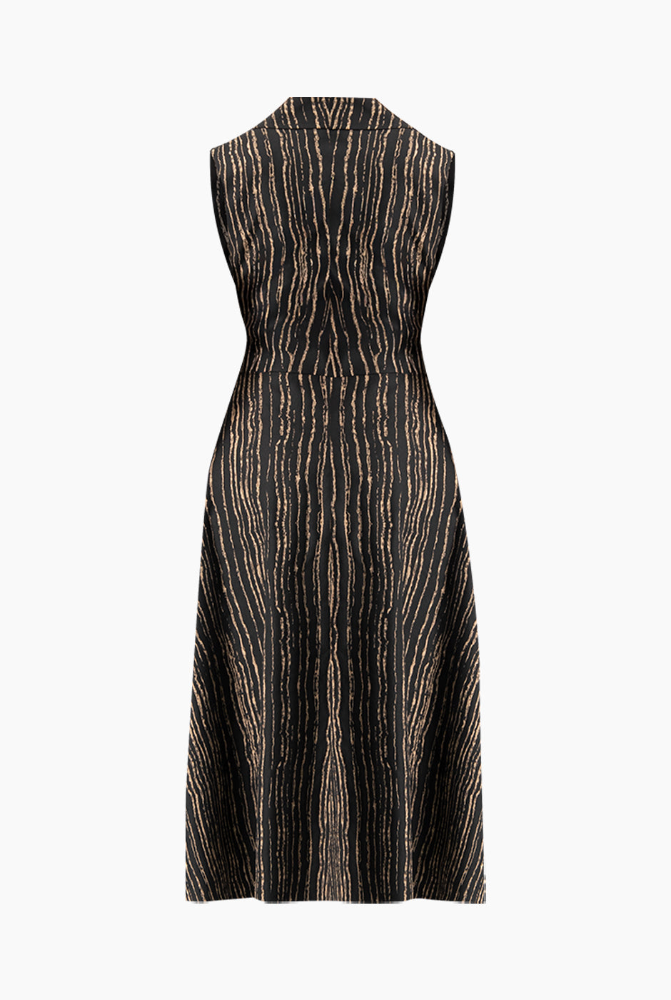 Vestido largo cruzado negro sin mangas con lazo y estampado de líneas