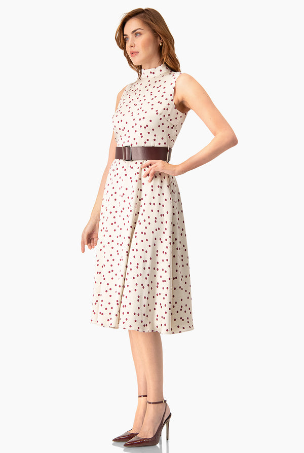 Vestido midi lunares con cinturon