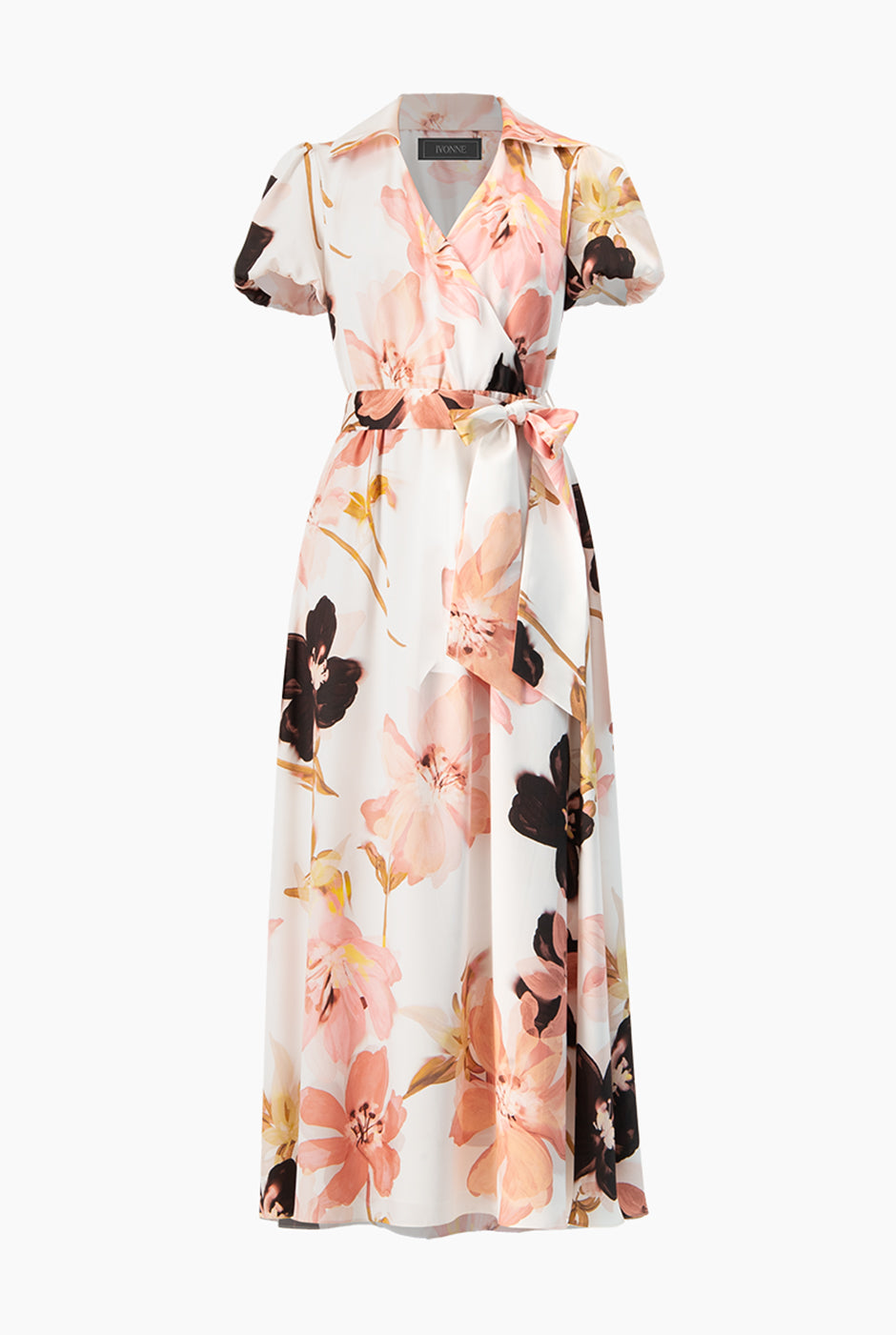 Vestido maxi estampado multicolor con escote en V y cinturón