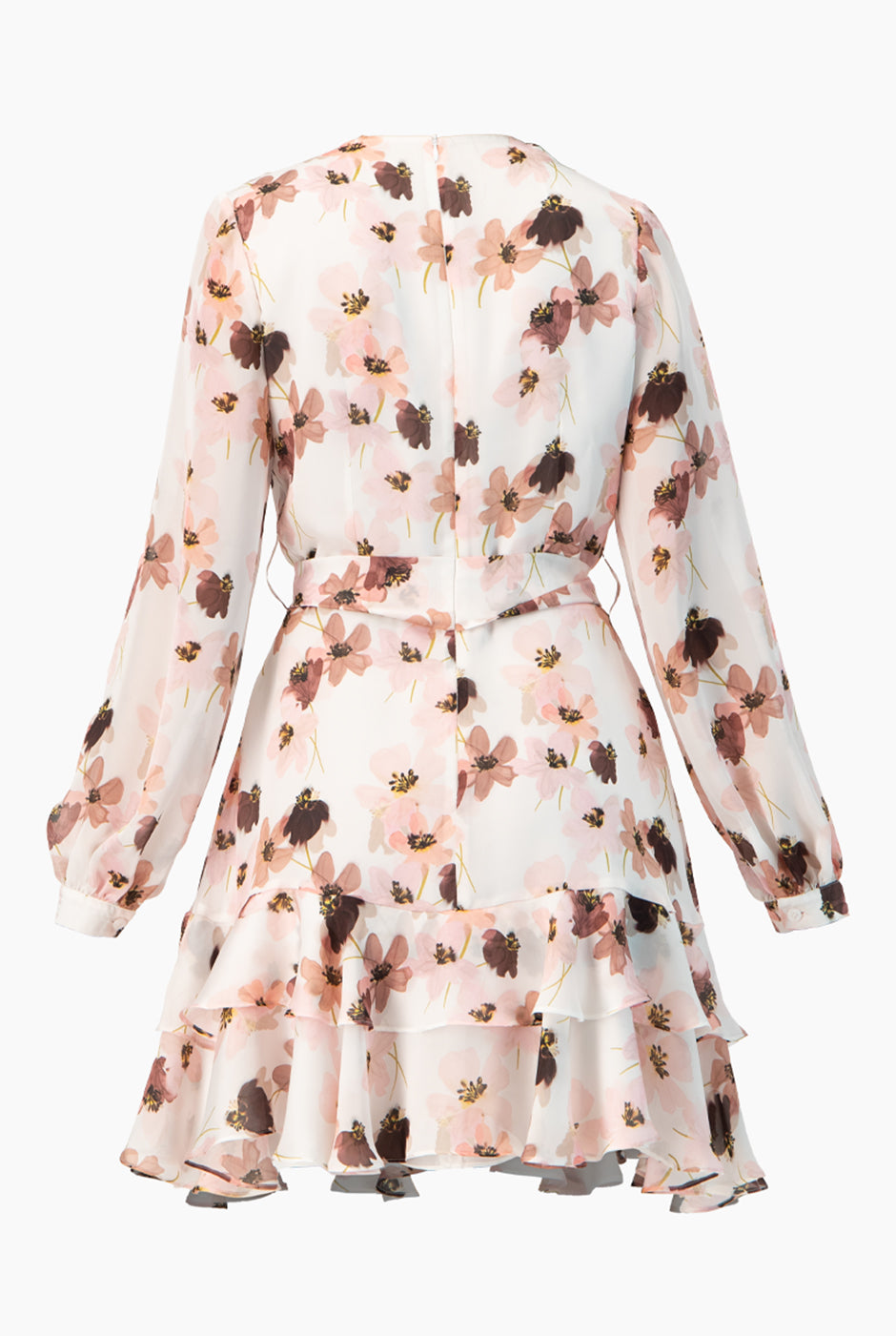 Vestido corto estampado floral con escote en V y manga larga