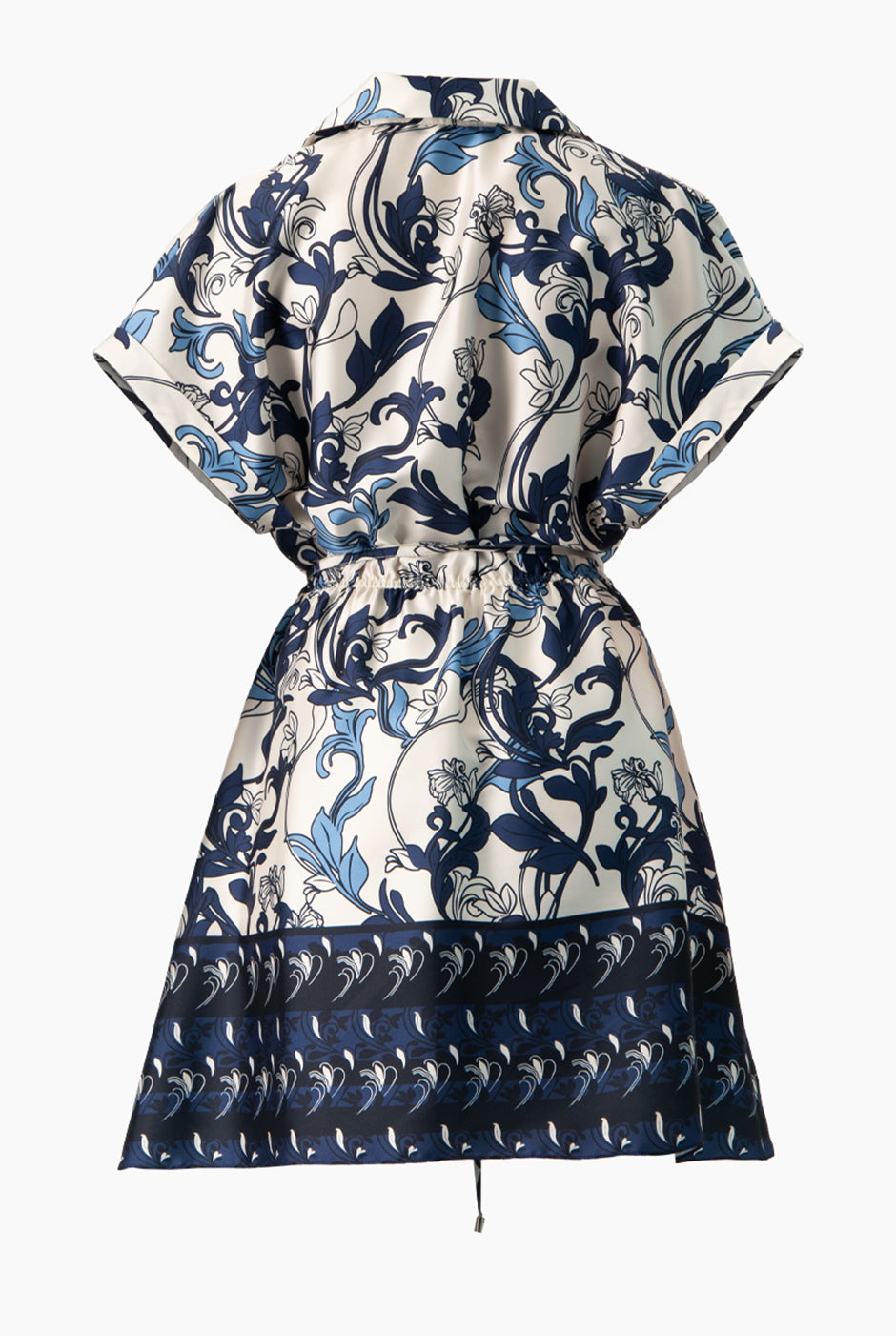 Vestido corto estampado multicolor con manga caída y cinturón