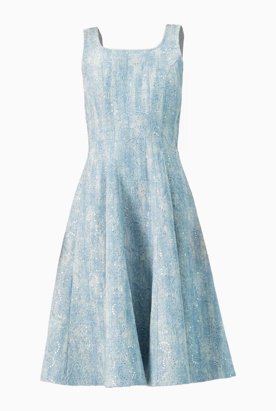 Vestido midi azul de escote cuadrado sin mangas