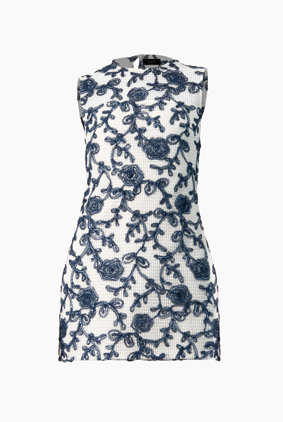 Vestido corto blanco sin mangas con bordado floral