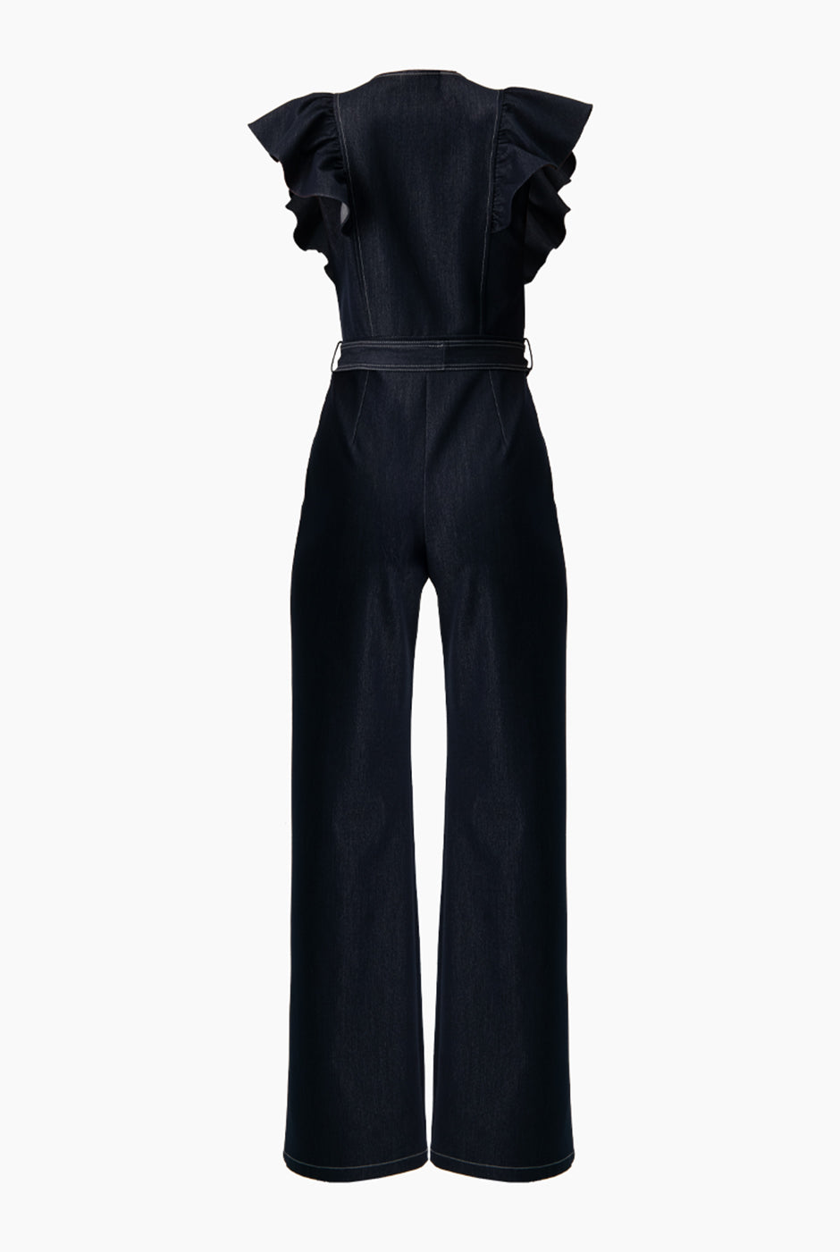 Jumpsuit azul marino con escote V y mangas volantes