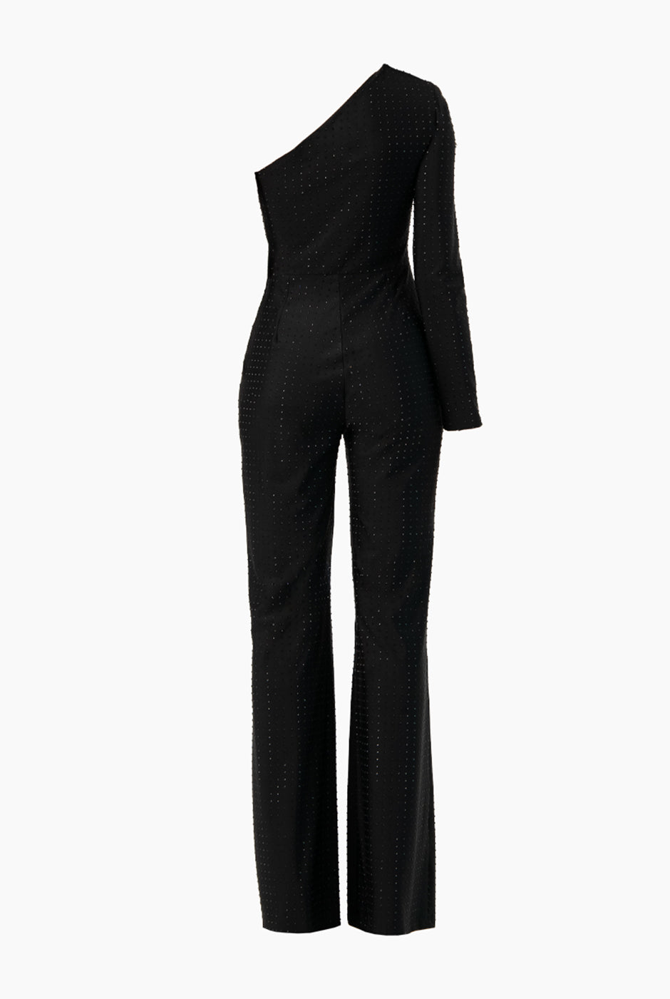 Jumpsuit negro de pierna amplia con manga larga y cinturón