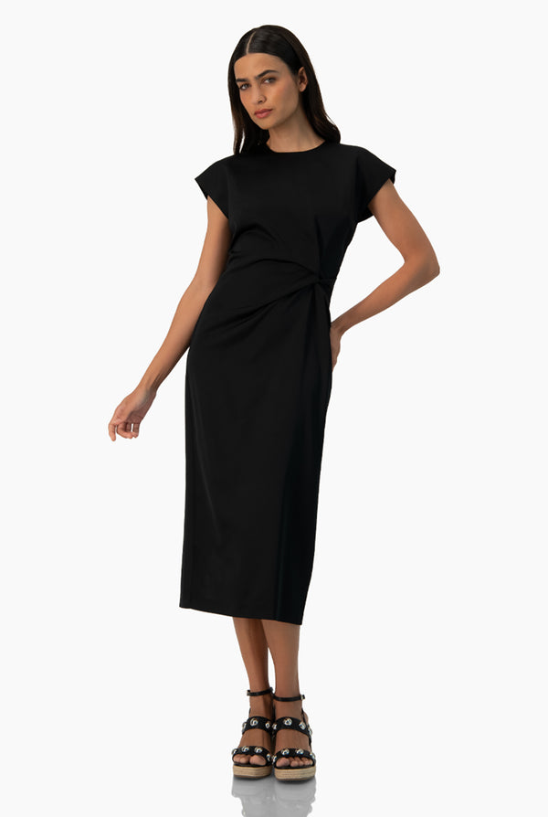 Vestido negro de hombro caido