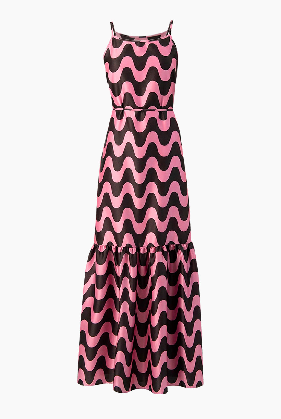 Vestido maxi estampado rosa sin mangas con cinturón