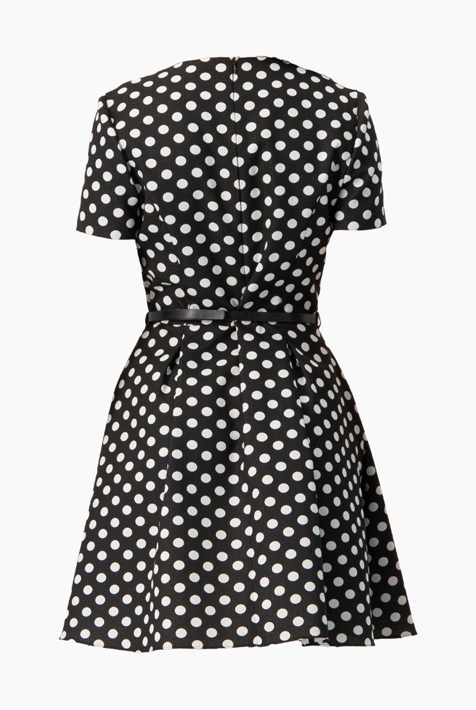 Vestido corto línea A negro con estampado de lunares