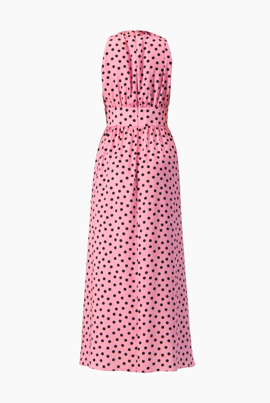 Vestido largo rosa estampado de lunares con abertura lateral