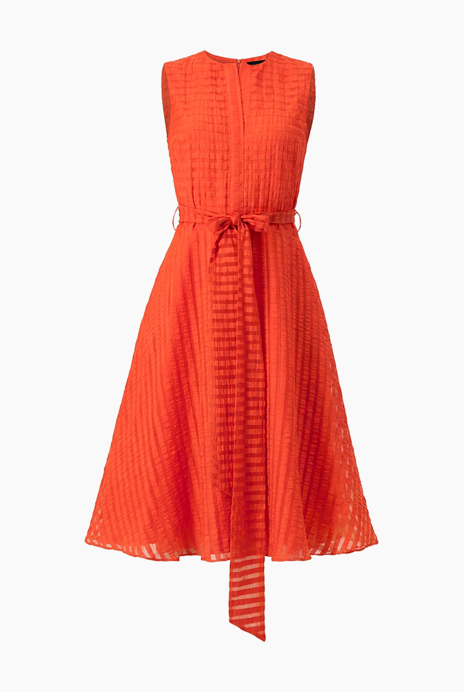 Vestido línea A naranja con estampado de rayas y cinta en cintura