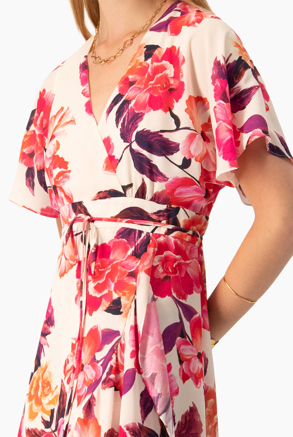 Maxi vestido cruzado con estampado floral y escote en V