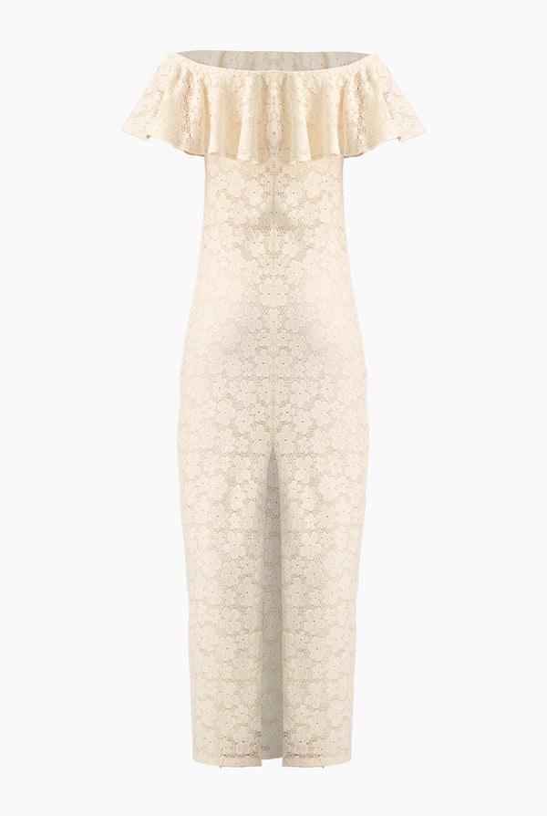 Vestido largo escote bardot