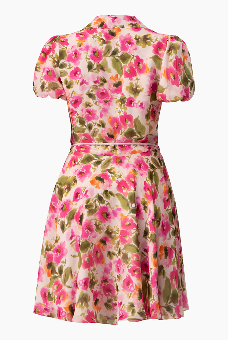 Vestido corto camisero multicolor con botones y cinta en cintura