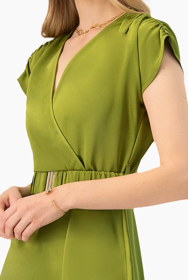 Vestido liso midi con cinturon