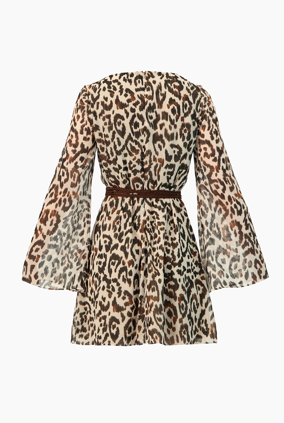 Vestido corto café con estampado animal print y cinta