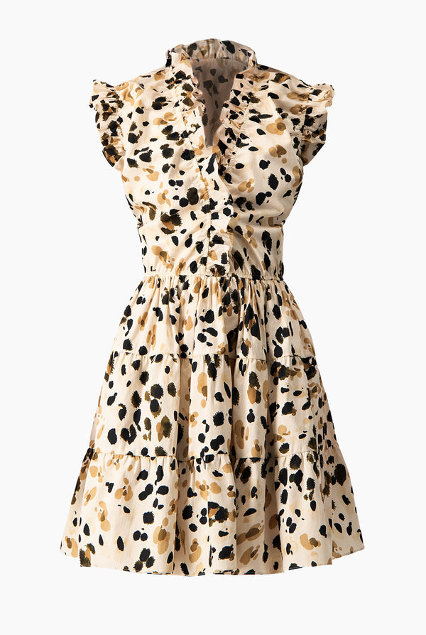 Vestido corto estampado y volantes