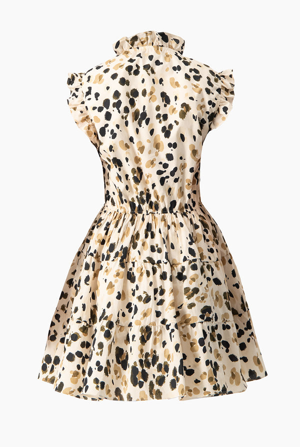 Vestido corto estampado y volantes