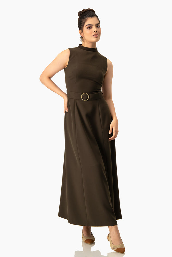 Vestido olivo largo sin mangas