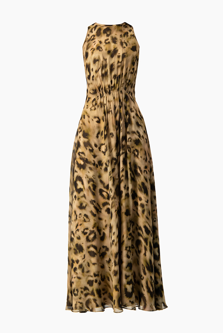 Vestido maxi estampado verde olivo sin mangas