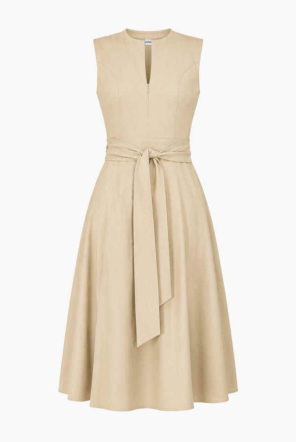 Vestido midi con cinta en cintura