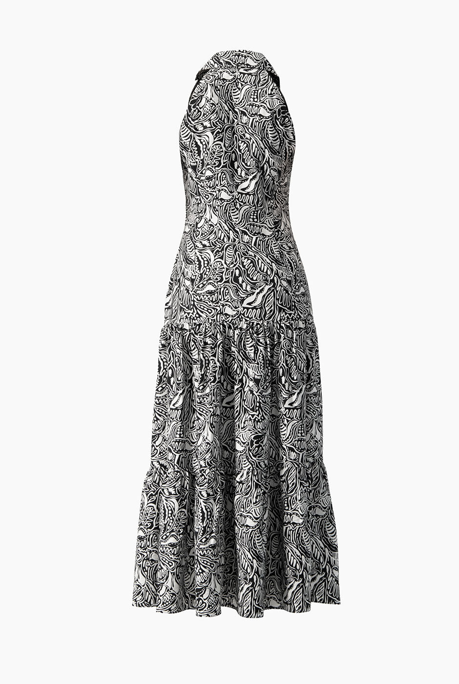 Vestido maxi negro escote en V, estampado abstracto