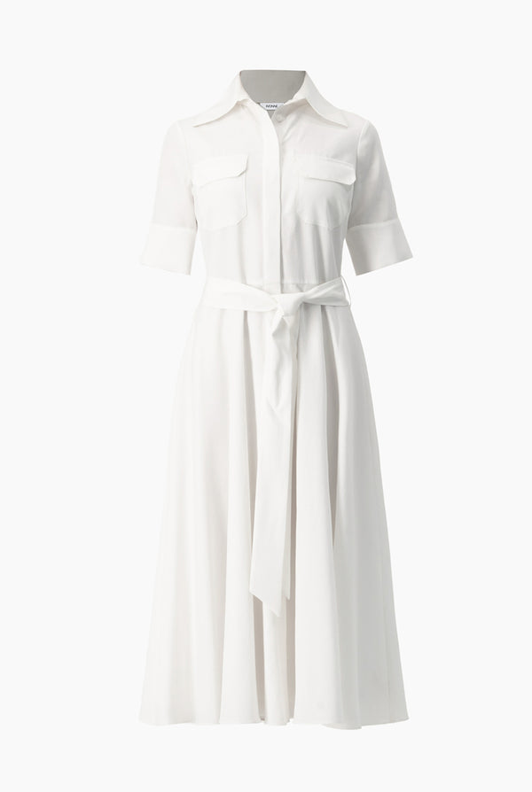 Vestido blanco manga corta y cinta