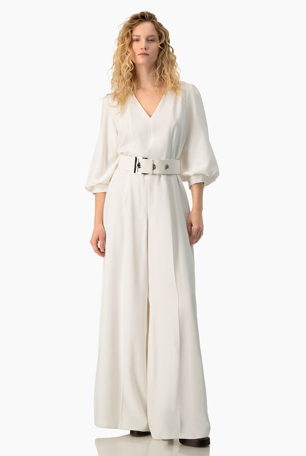 Jumpsuit blanco de manga globo