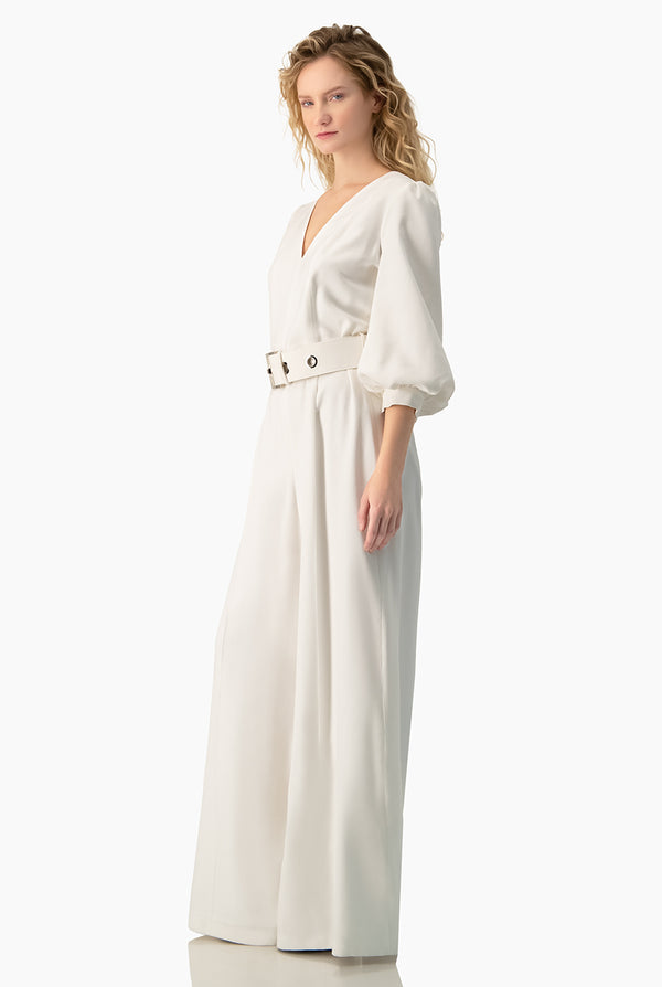 Jumpsuit blanco de manga globo