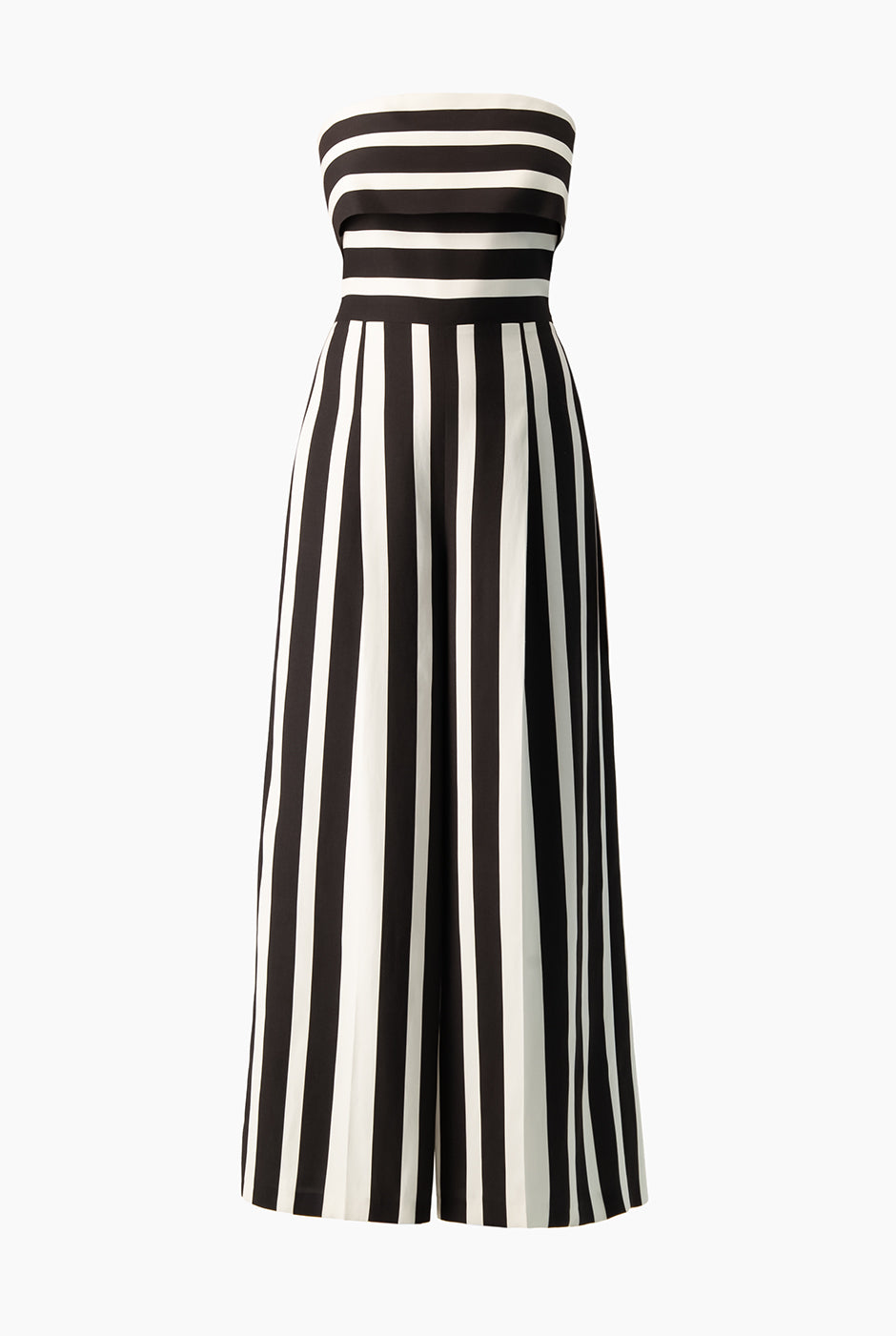 Jumpsuit negro sin mangas de pierna ancha con rayas