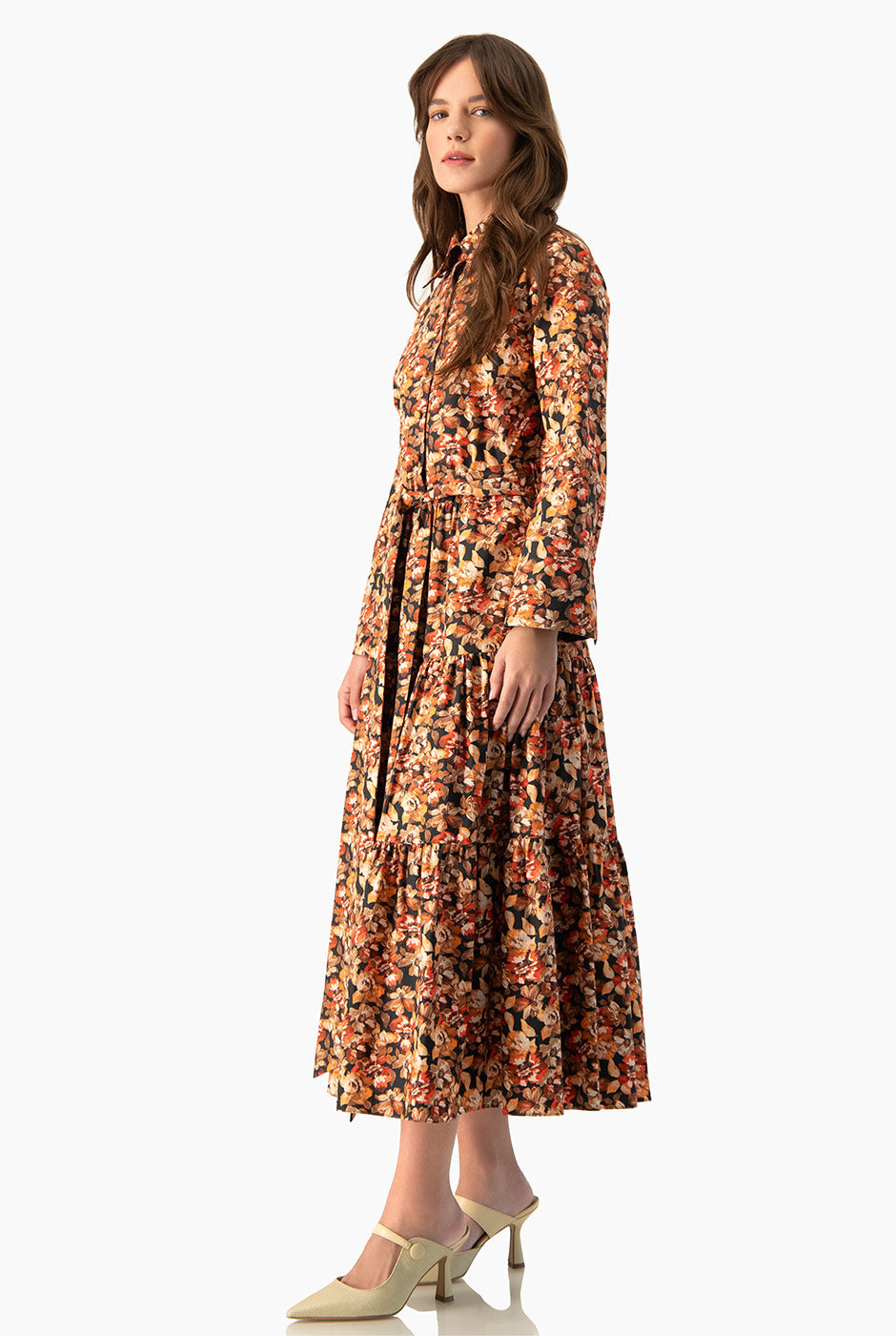 Vestido Ivonne camisero largo con estampado floral multicolor