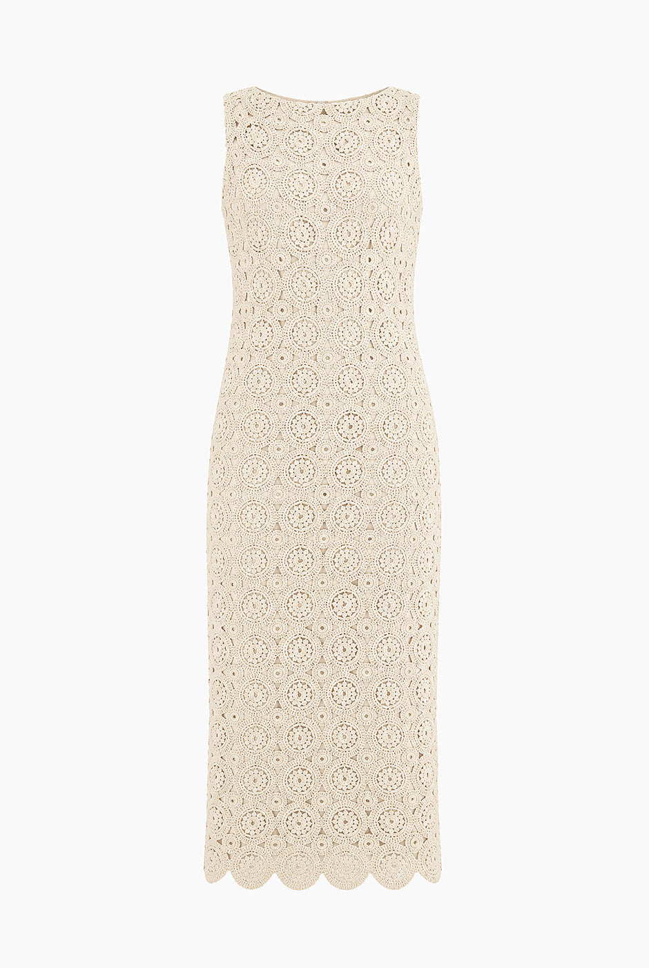 Vestido Ivonne midi beige tejido sin mangas con encaje