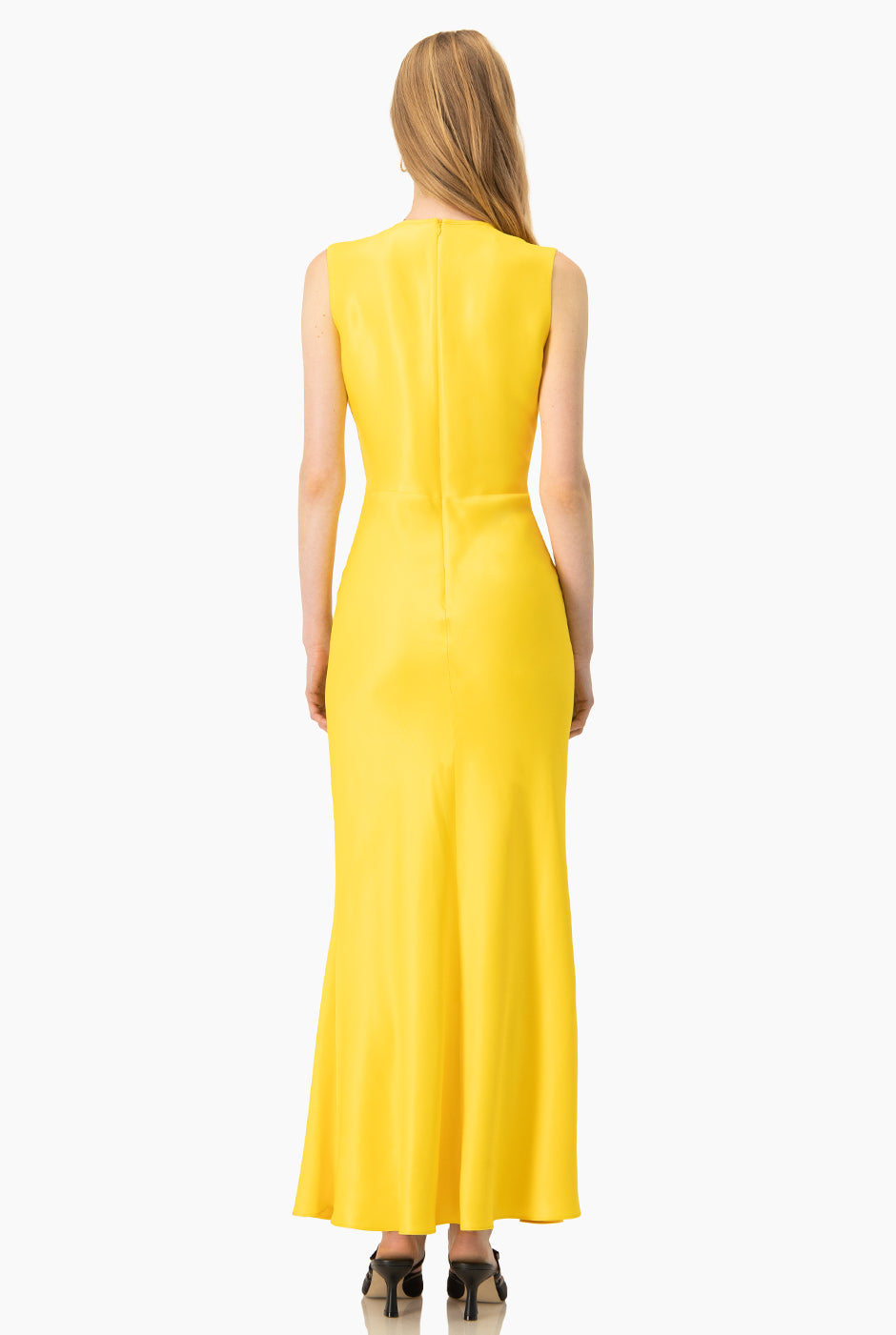 Vestido largo amarillo Ivonne sin mangas con escote en V