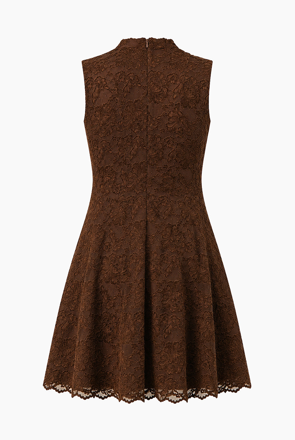 Vestido Ivonne corto café con encaje floral y sin mangas