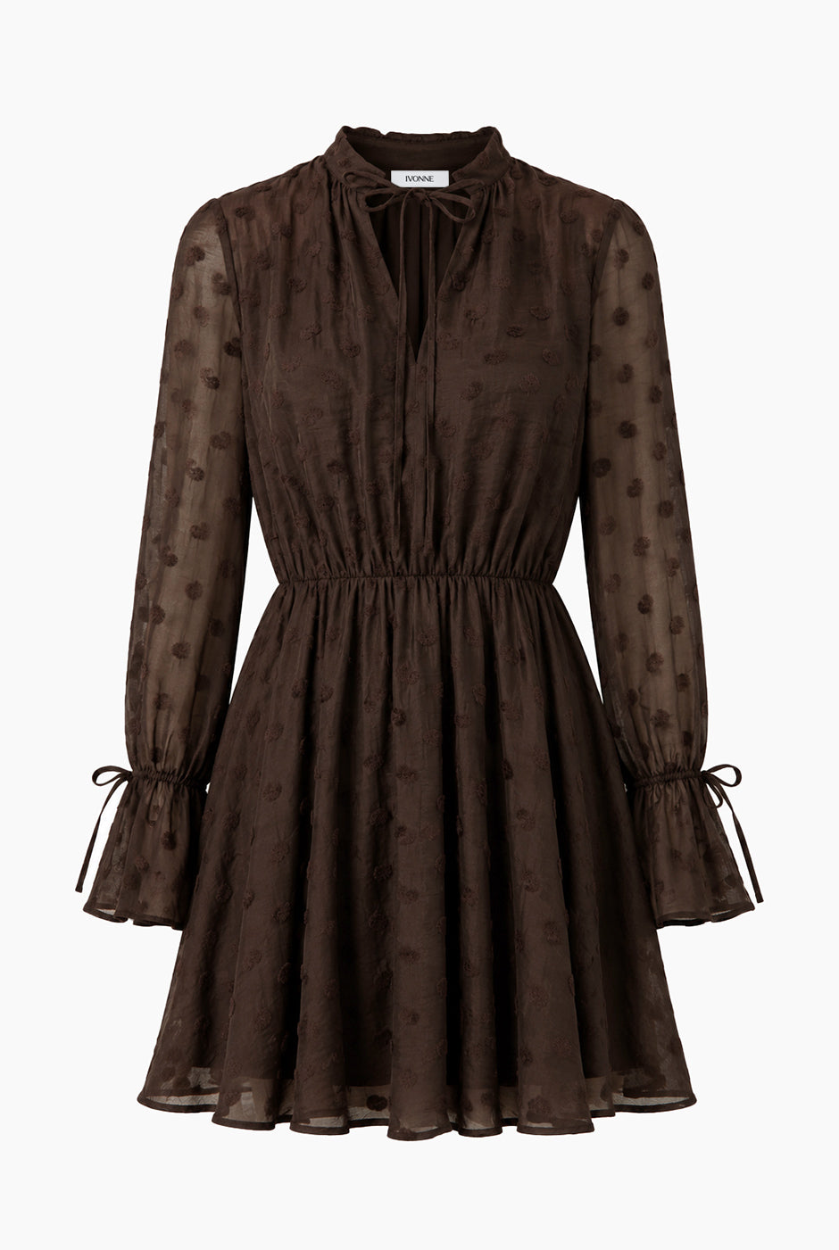 Vestido Ivonne corto café con escote en V y lazo