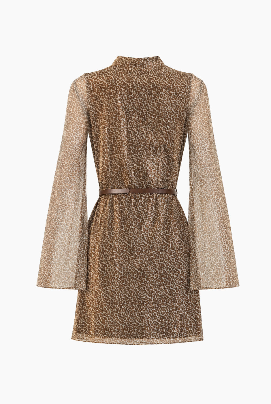 Vestido corto Ivonne café con estampado animal print y mangas campana
