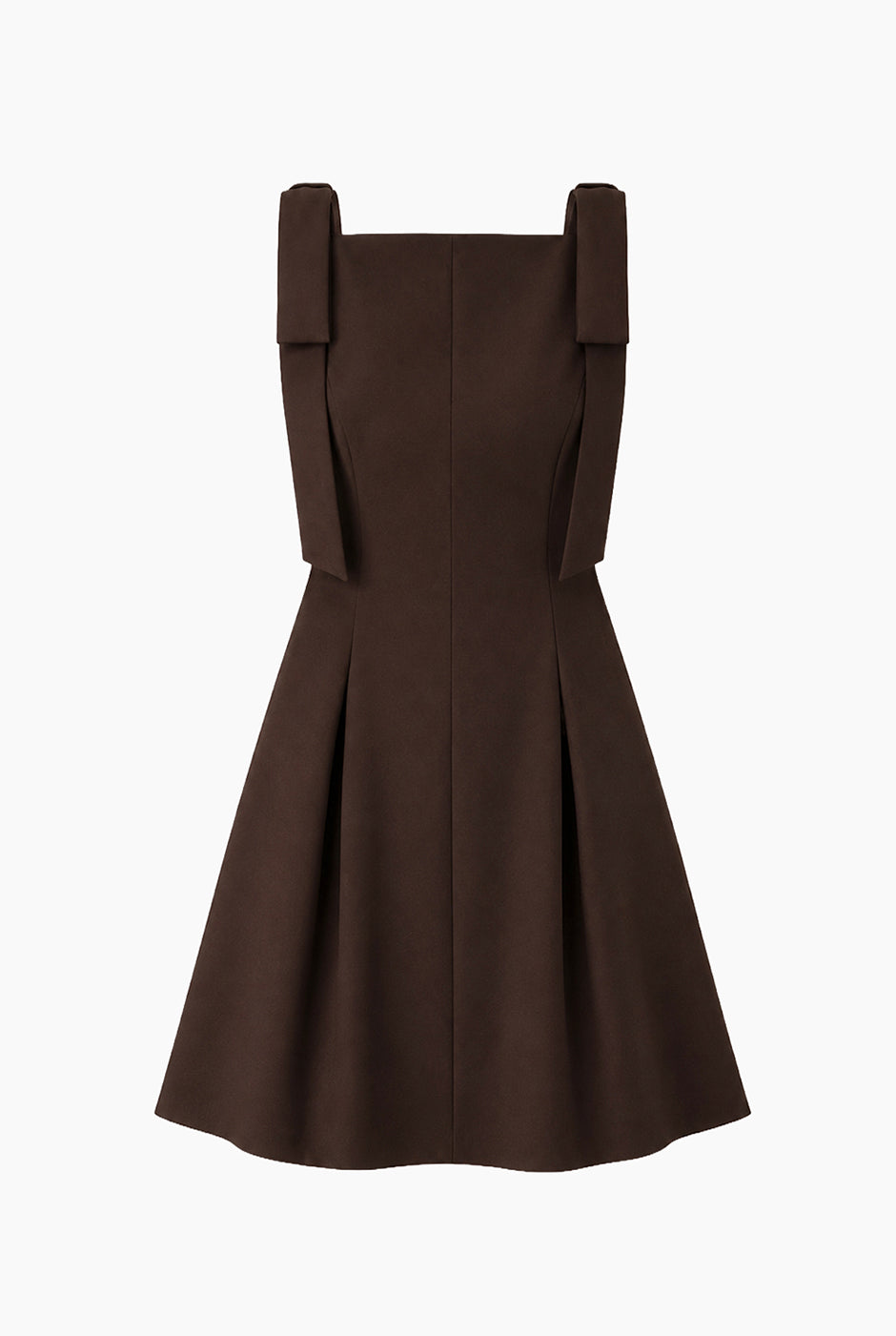 Vestido Ivonne corto café con cintas en los hombros