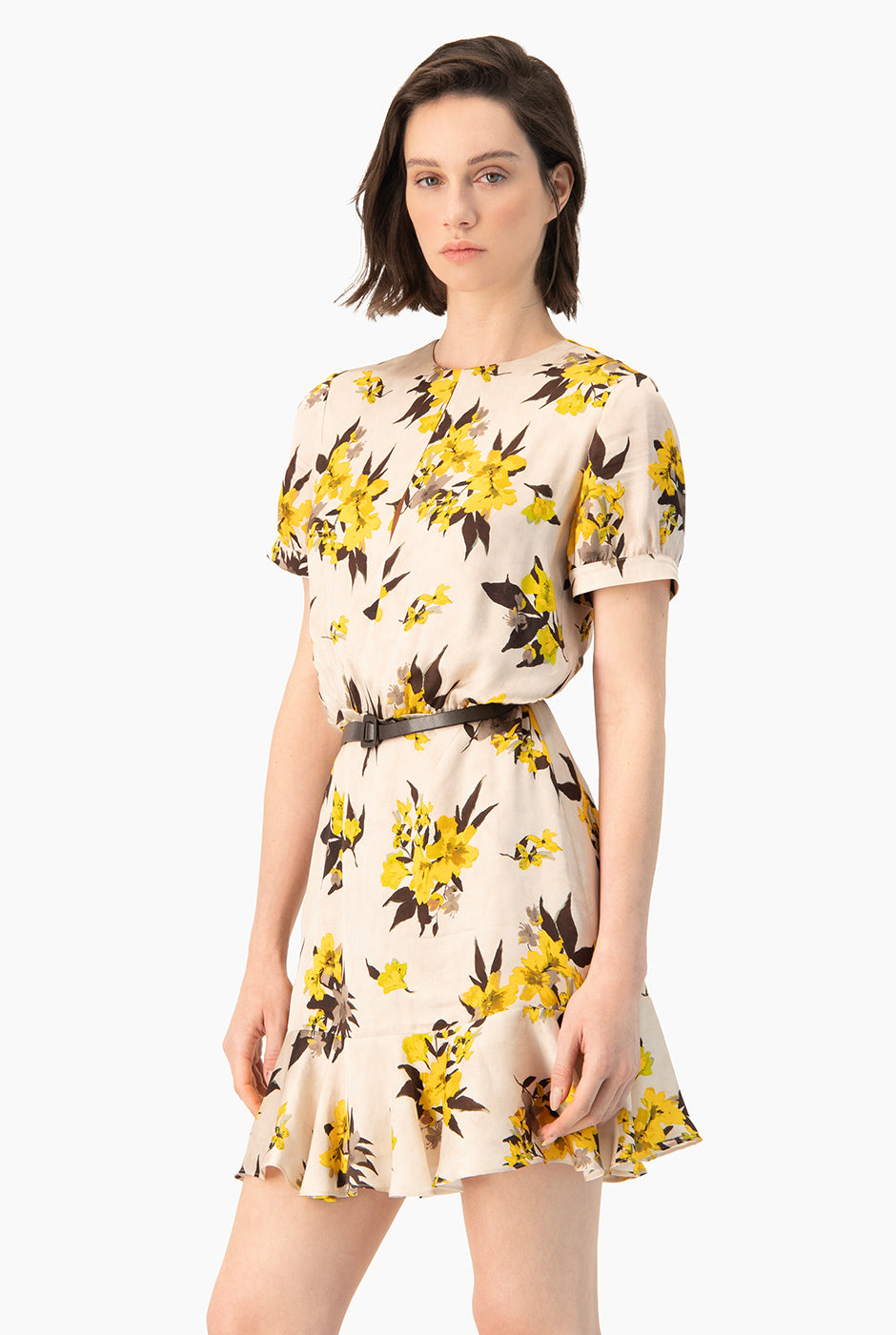 Vestido corto Ivonne con estampado floral y cinturón delgado