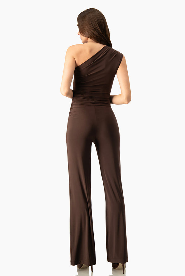 Jumpsuit Ivonne cafe de un hombro