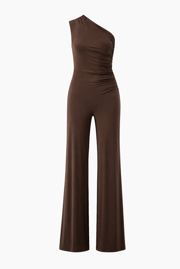 Jumpsuit Ivonne cafe de un hombro