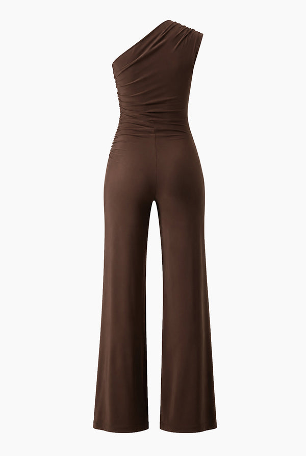 Jumpsuit Ivonne cafe de un hombro