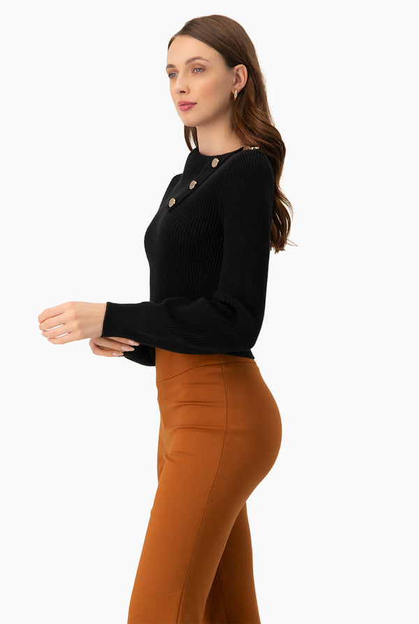 Suéter Cuello Volteado Con Botones