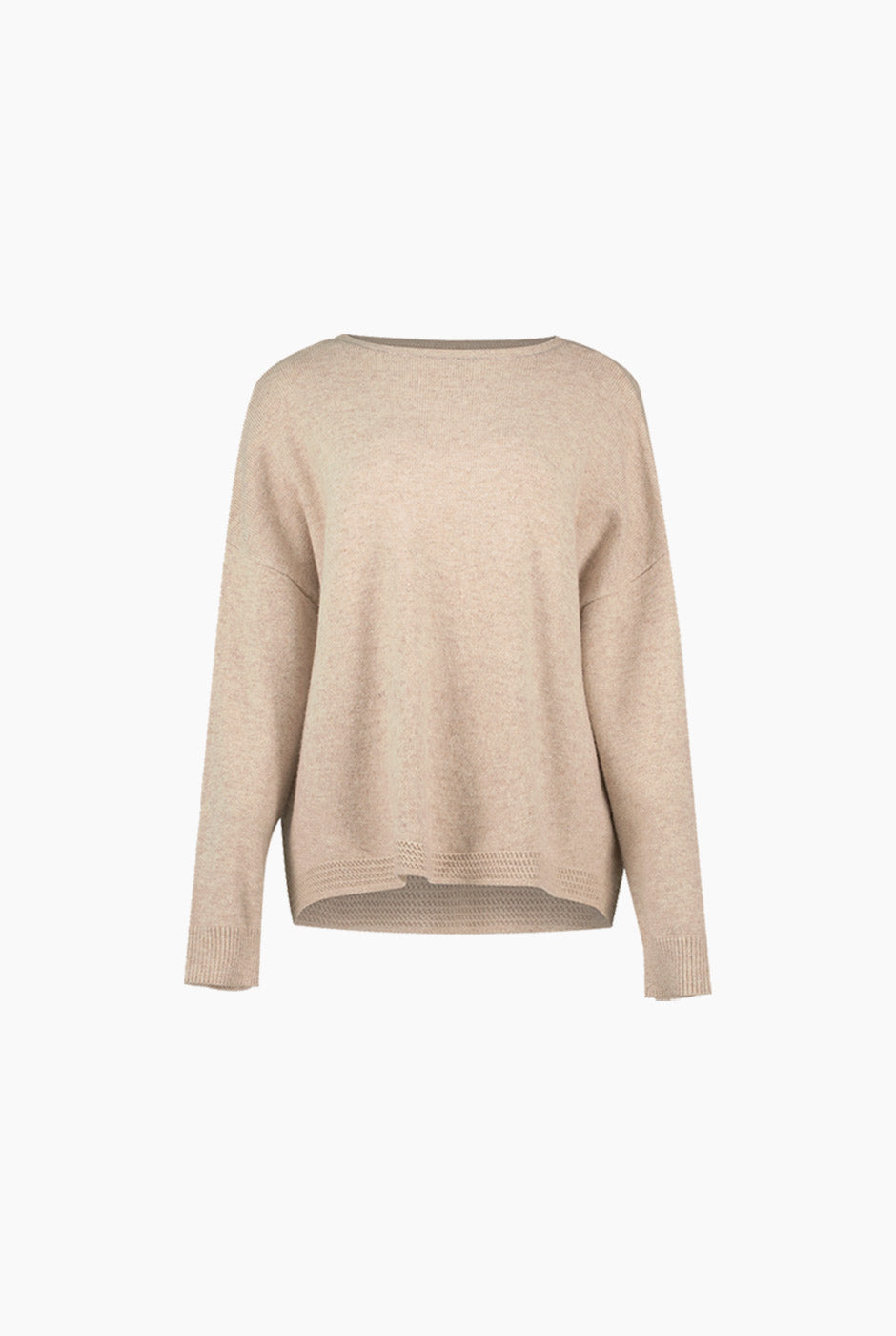 Pullover beige con detalle crochet en ruedo inferior