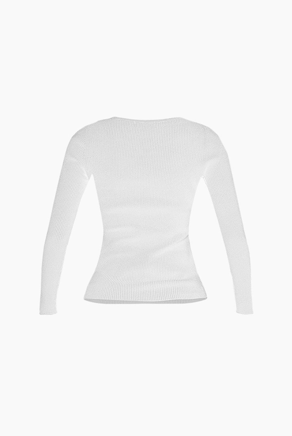 Suéter blanco acanalado con cuello redondo y manga larga