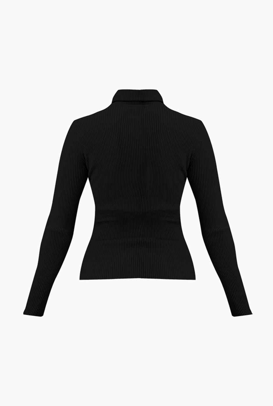 Suéter negro acanalado de cuello alto con mangas largas