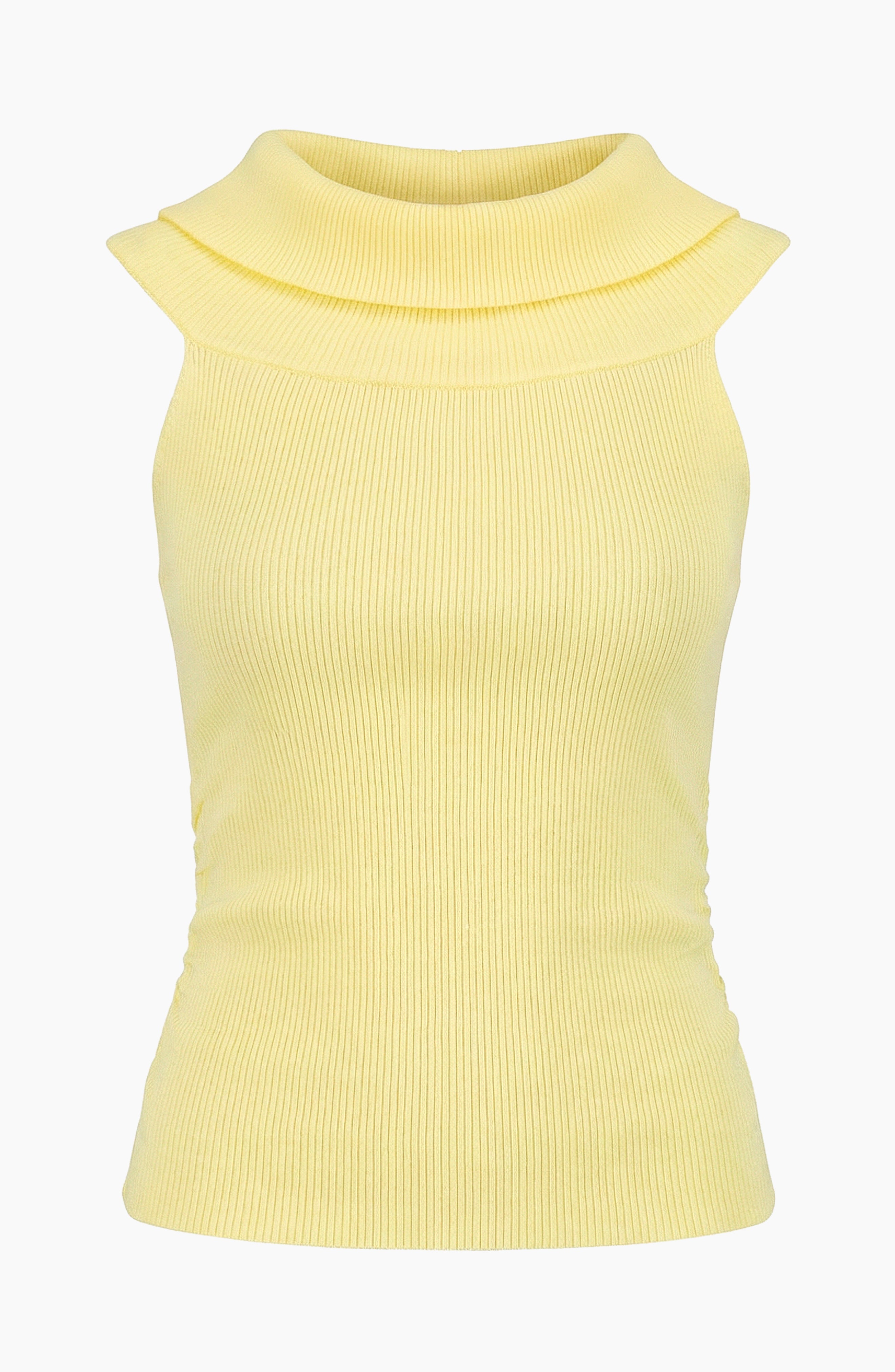 Top rib off-shoulders amarillo claro con costados fruncidos
